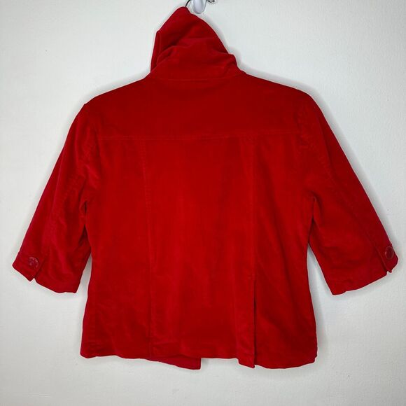 Tulle Red Corduroy Turquoise Lined Foldover Collar Jacket 3/4 Sleeves S - Picture 6 of 15